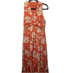 Vince Camuto Sz 2‎ Twisted Sleeveless Maxi Ruffle Orange Floral Dress event